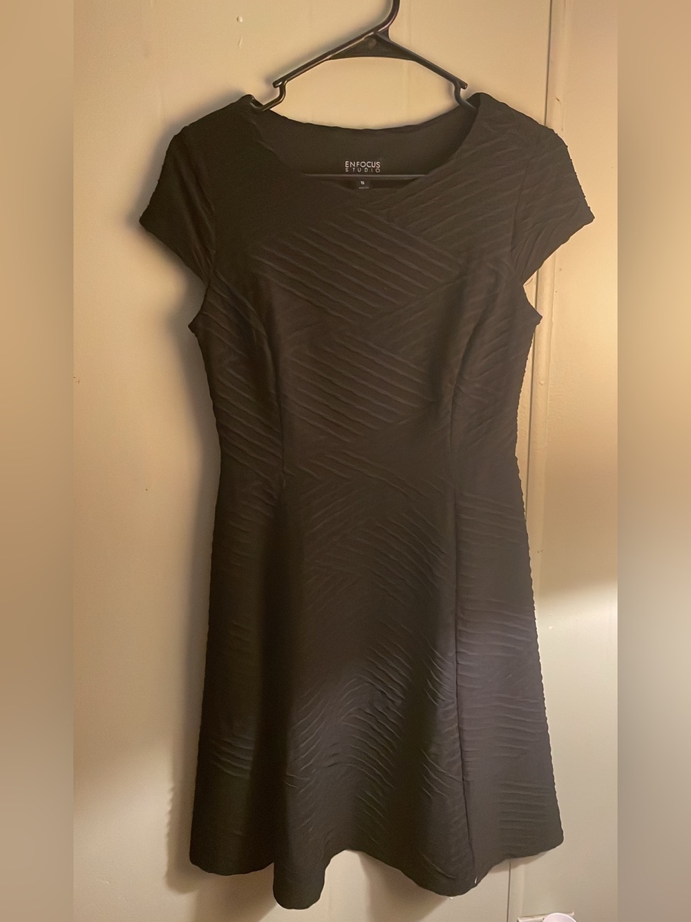Enfocus Studio Black Textured A-Line Midi Dress